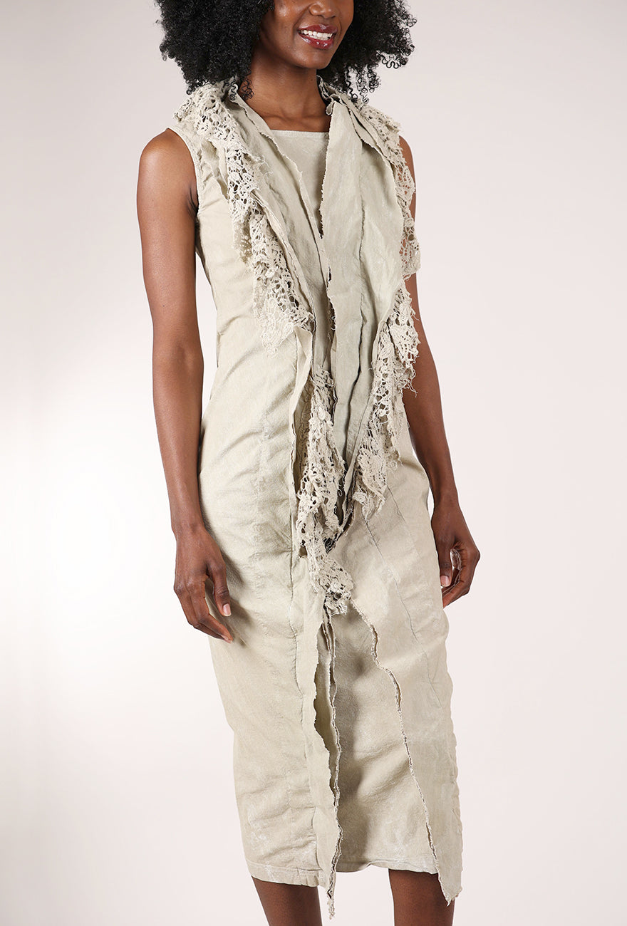 Rundholz Lace Cascade Slim Dress, Linen Fog 