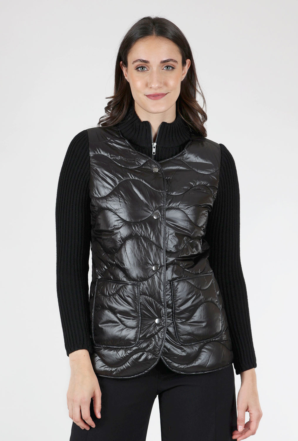 Peace of Cloth Quilted Puffer Knit Combo Jacket, Black 
