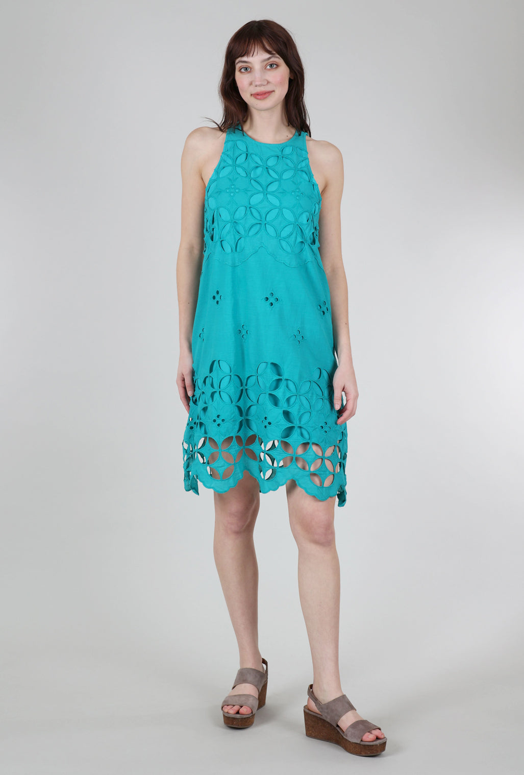 Mystree Eyelet Halter Dress, Emerald 