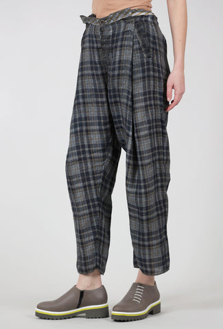 Umit Unal Plaid Baggy Trouser, Navy 