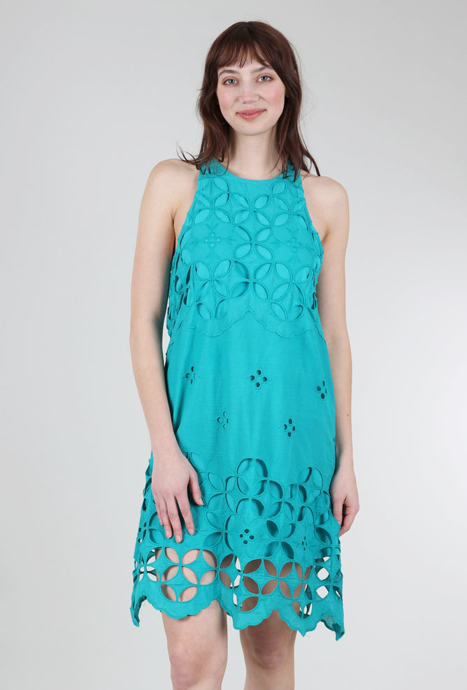 Mystree Eyelet Halter Dress, Emerald 