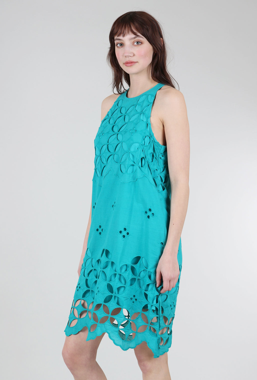 Mystree Eyelet Halter Dress, Emerald 