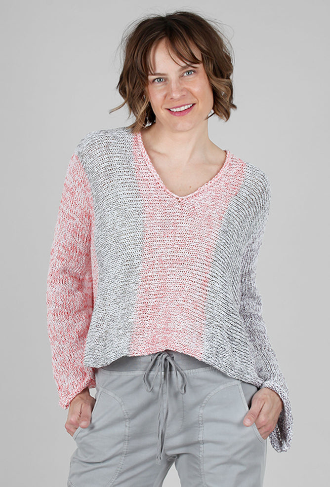 Skif Mixed Knits Vee Pullover, Gray/Red/Limon Mix One Size Gray