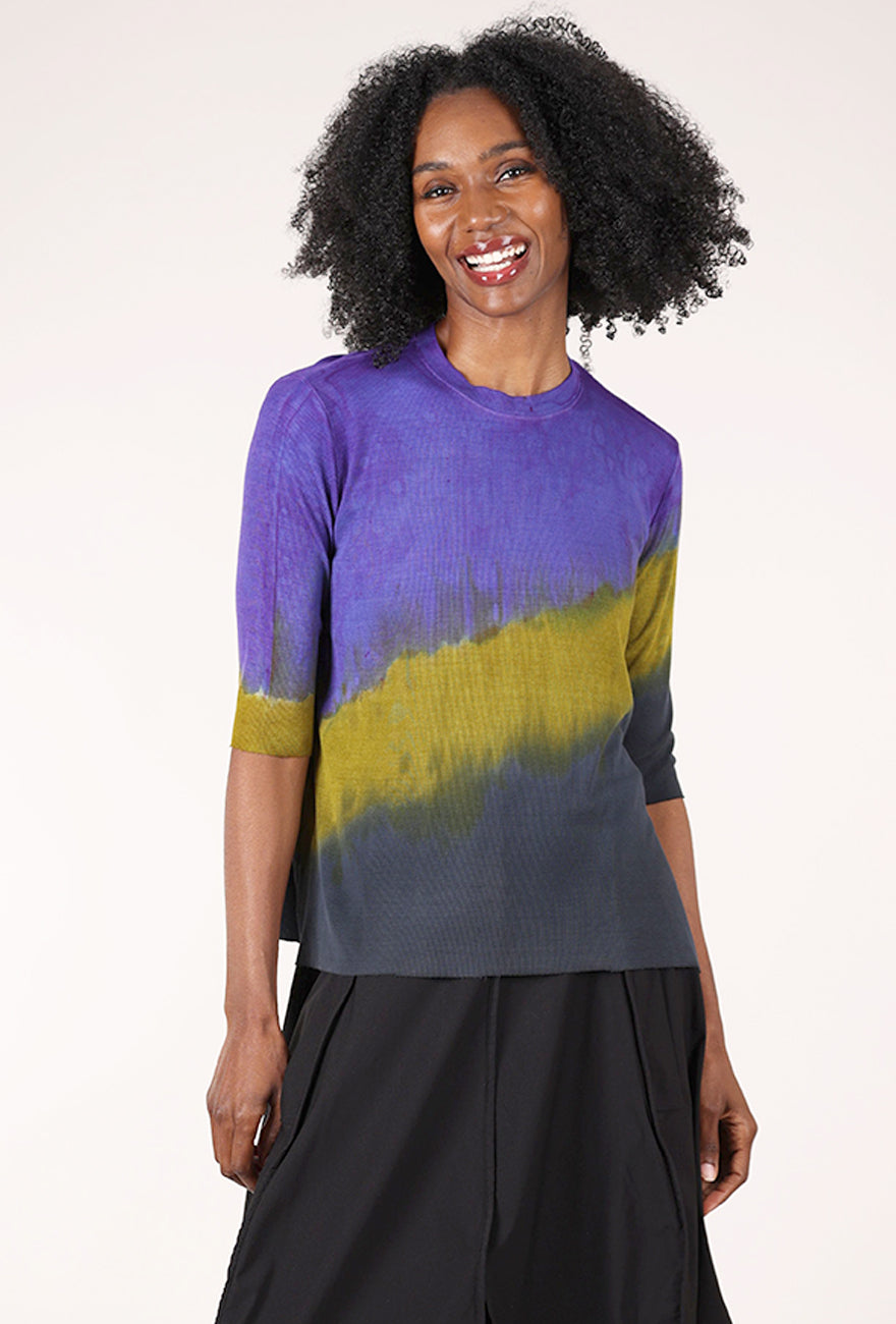 Heyne Bogut Ombre Elbow-Sleeve Rib Top, Violet 