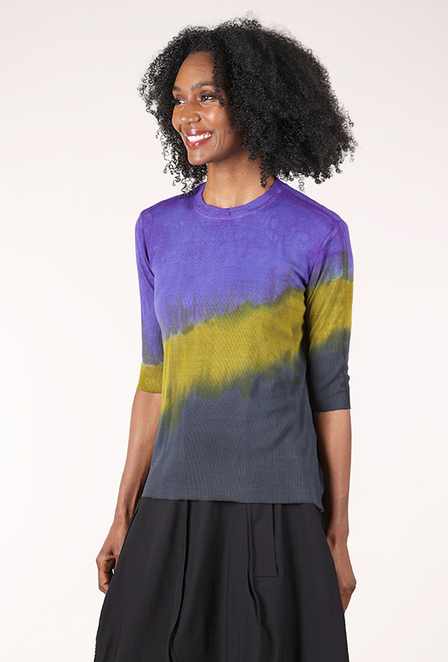 Heyne Bogut Ombre Elbow-Sleeve Rib Top, Violet 