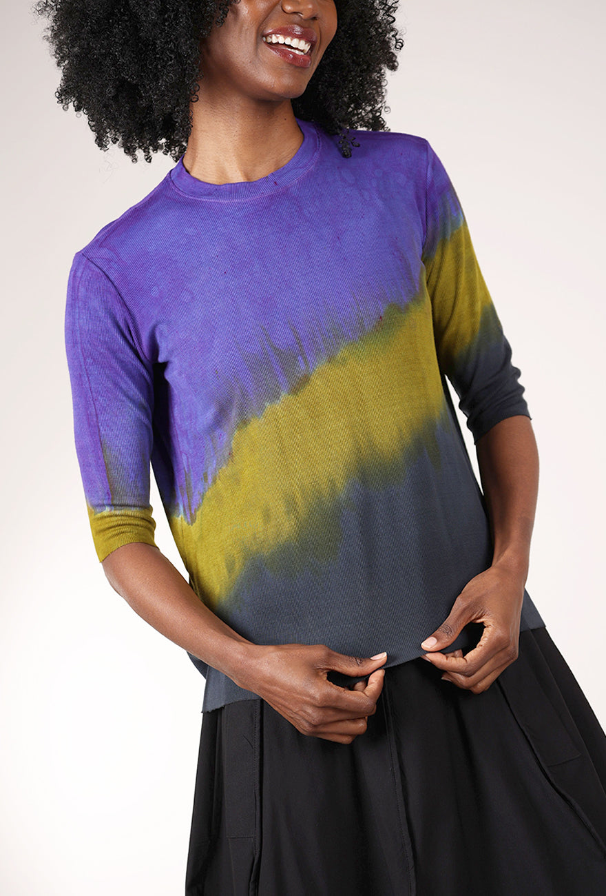 Heyne Bogut Ombre Elbow-Sleeve Rib Top, Violet 