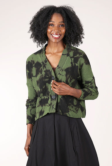 Heyne Bogut Shaker Knit Crop Cardie, Green/Black 