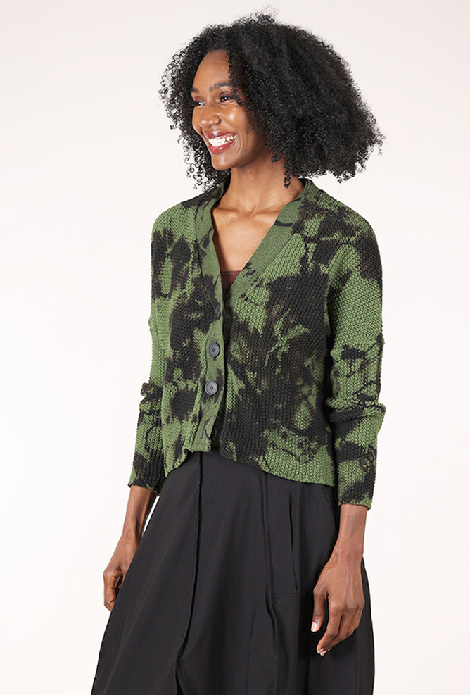 Heyne Bogut Shaker Knit Crop Cardie, Green/Black 