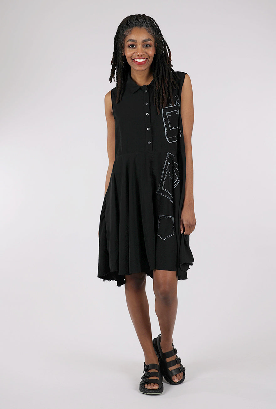 Paper Temples Peppy Dress, Black/Stitch Print 