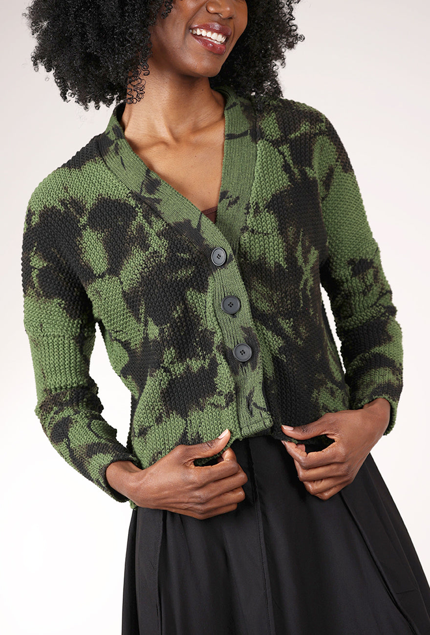 Heyne Bogut Shaker Knit Crop Cardie, Green/Black 