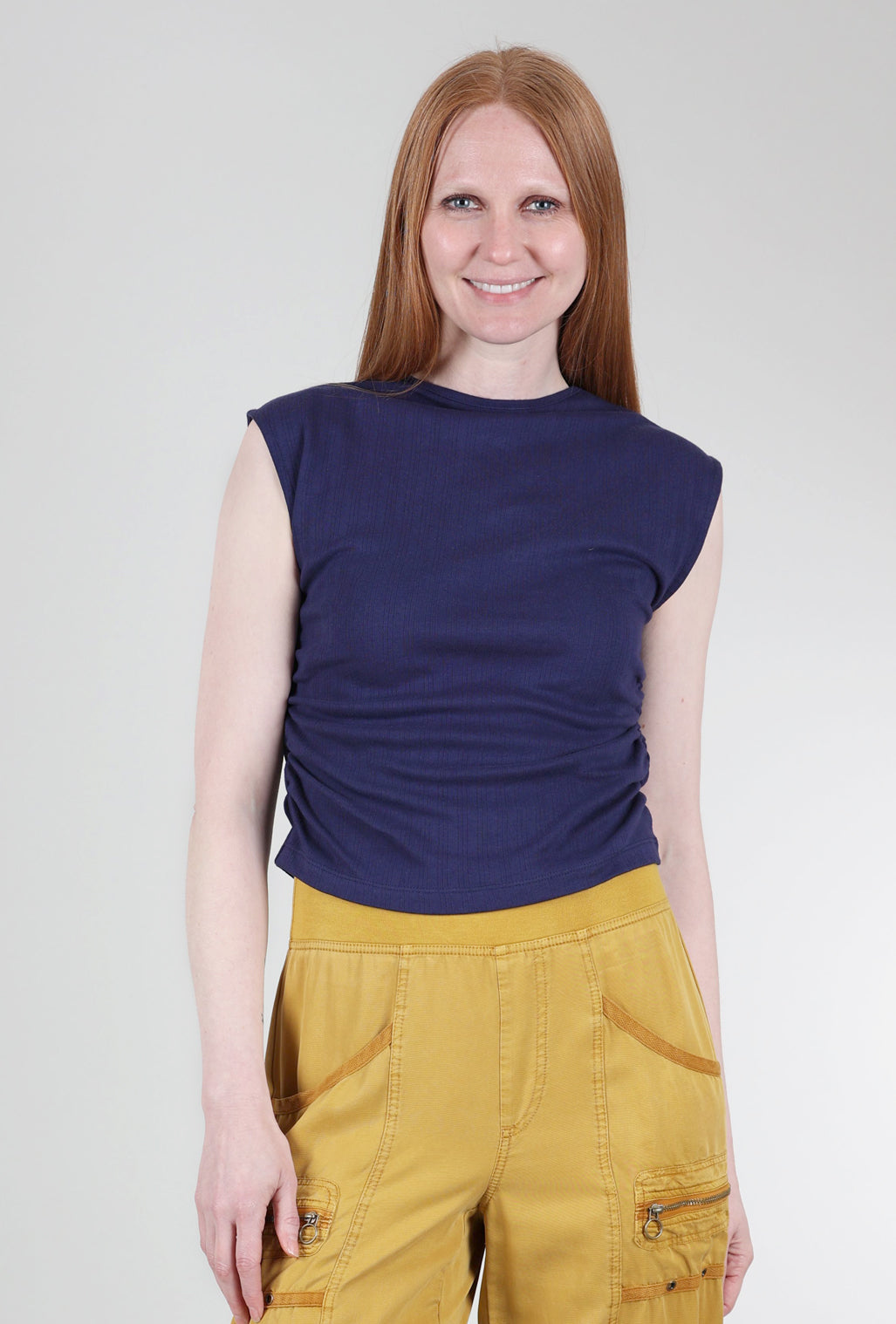 Mata Traders Ruched Ribbed Top, Navy XSmall Navy