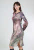 Cotelac Watercolor Puff-Sleeve Dress, Mauve Mix 