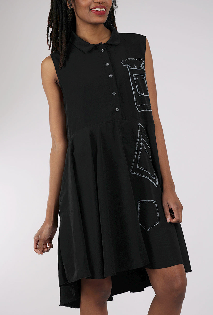 Paper Temples Peppy Dress, Black/Stitch Print 