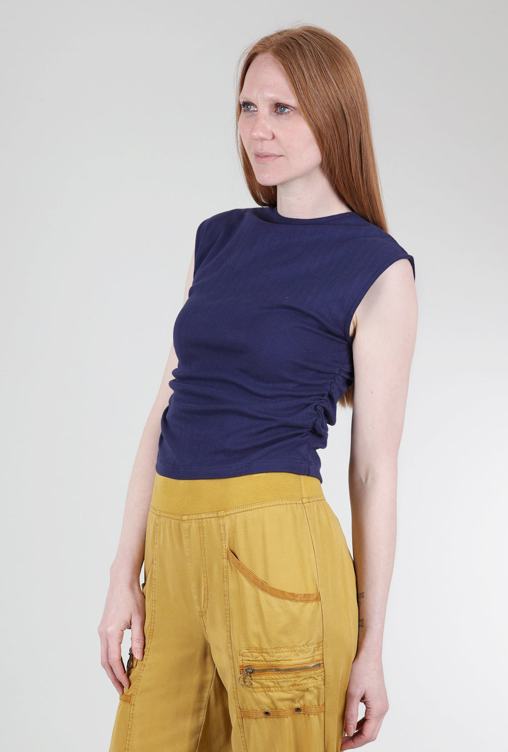 Mata Traders Ruched Ribbed Top, Navy XSmall Navy