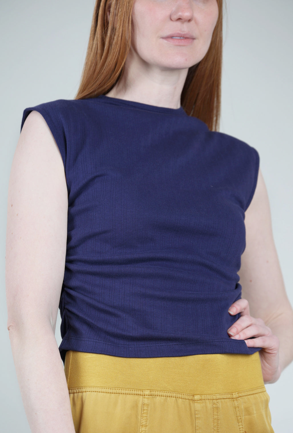 Mata Traders Ruched Ribbed Top, Navy XSmall Navy