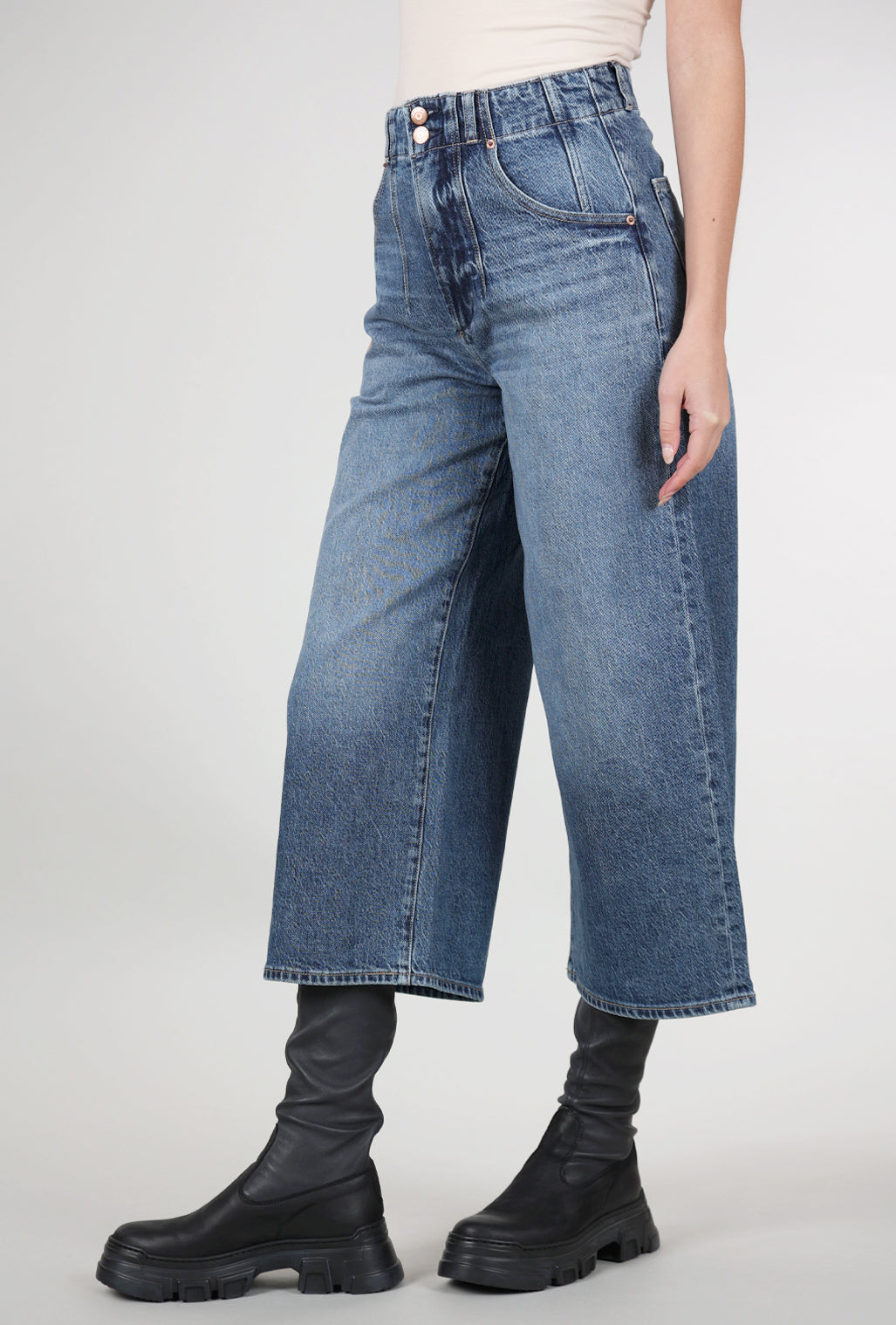 Pistola Scarlett High Rise Gaucho Denim, District Blue 