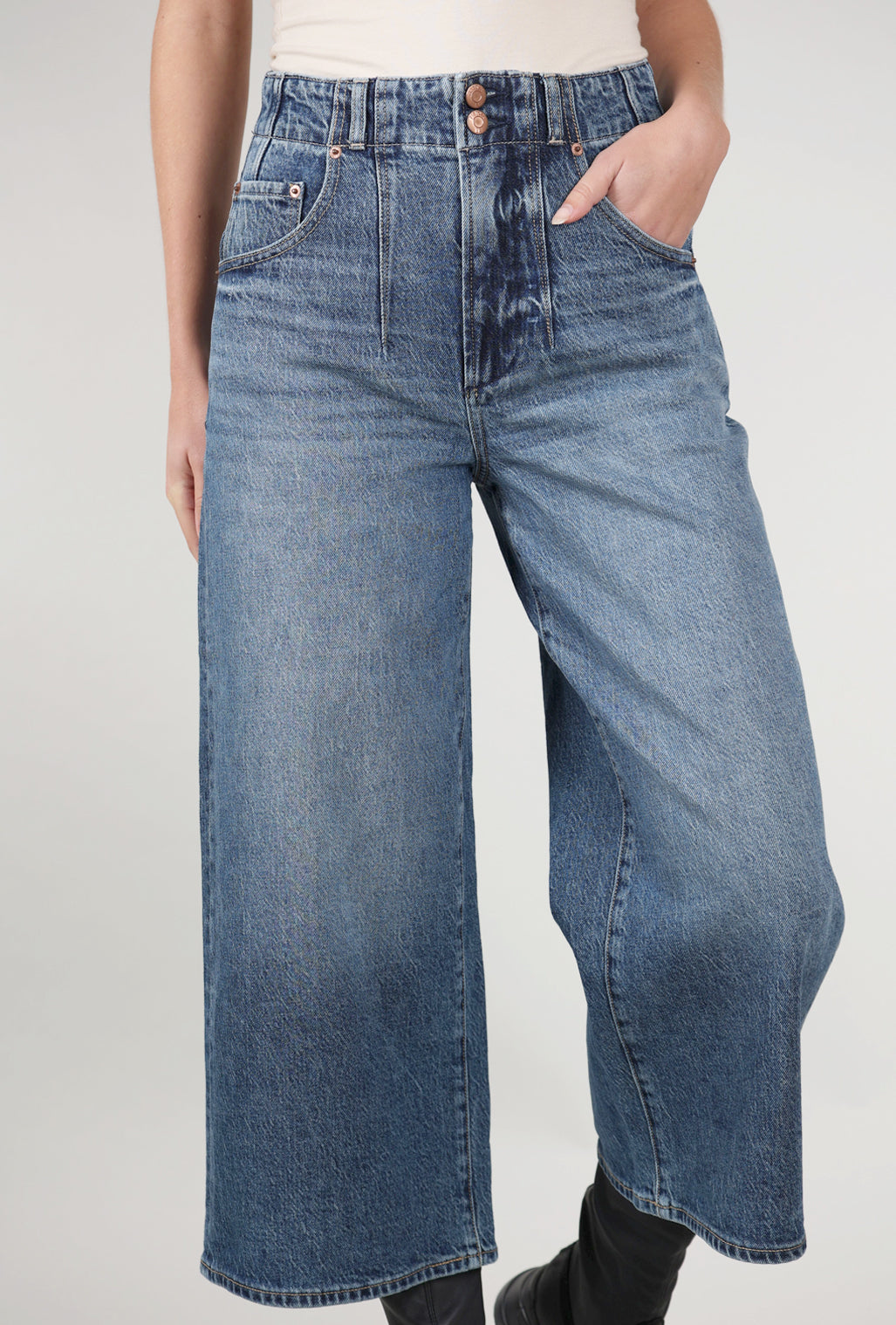 Pistola Scarlett High Rise Gaucho Denim, District Blue 