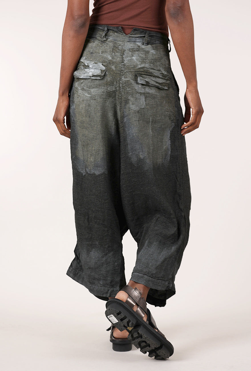 Rundholz Hand-Painted Linen Blend Pant, Seaweed Storm 
