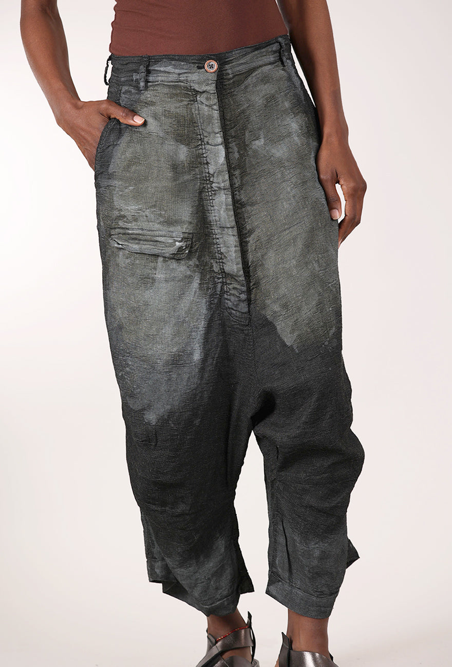 Rundholz Hand-Painted Linen Blend Pant, Seaweed Storm 