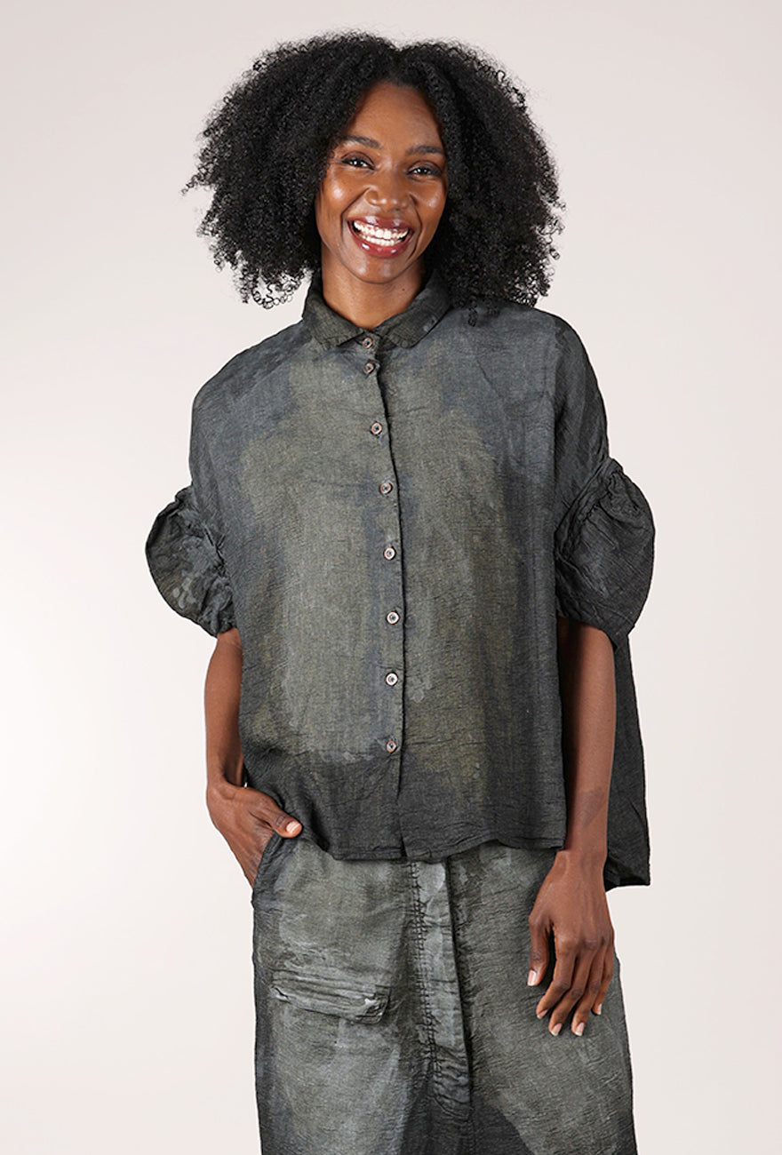 Rundholz Hand-Painted Pleat Sleeve Blouse, Seaweed Storm 