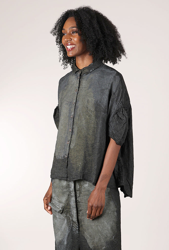 Rundholz Hand-Painted Pleat Sleeve Blouse, Seaweed Storm 