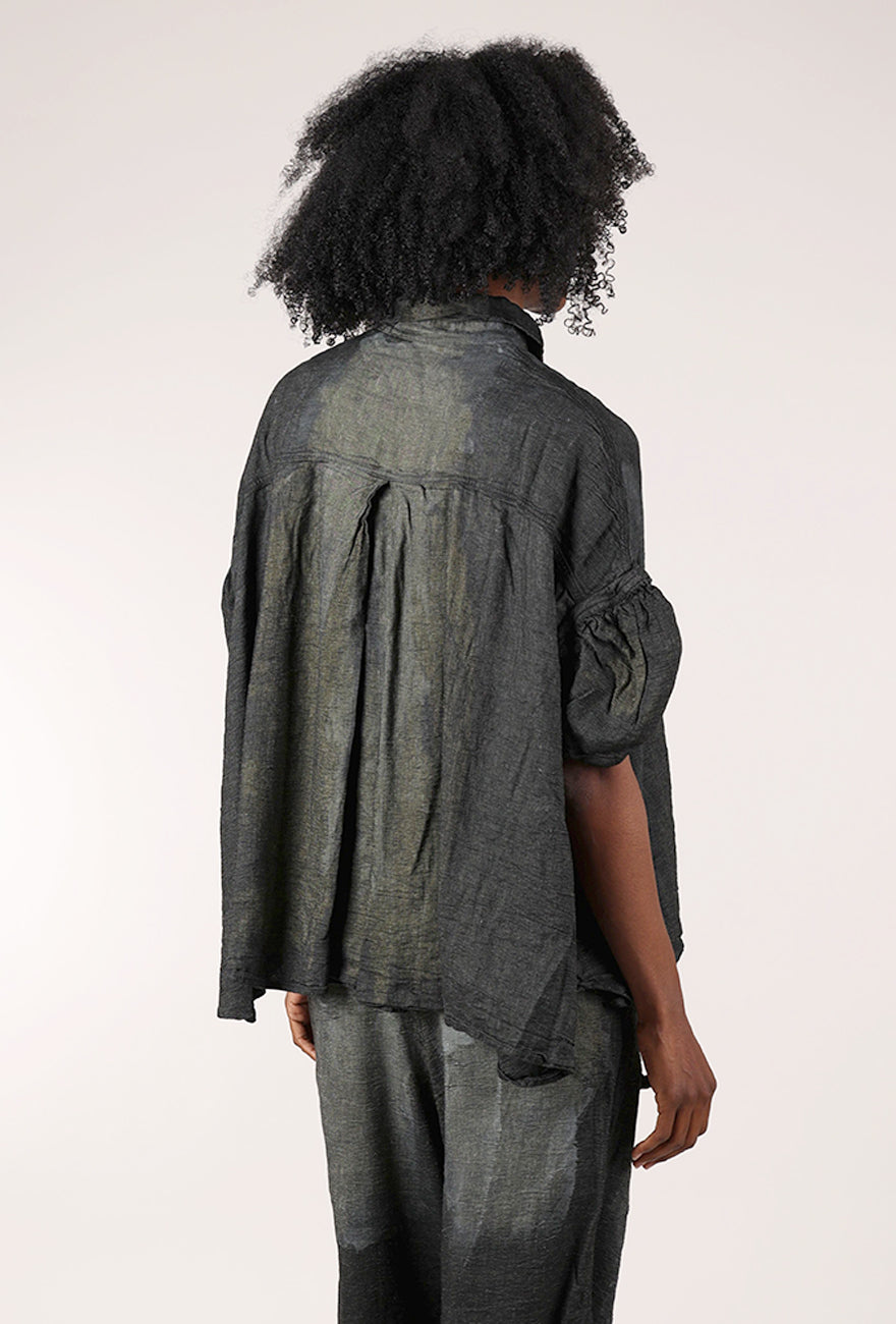 Rundholz Hand-Painted Pleat Sleeve Blouse, Seaweed Storm 