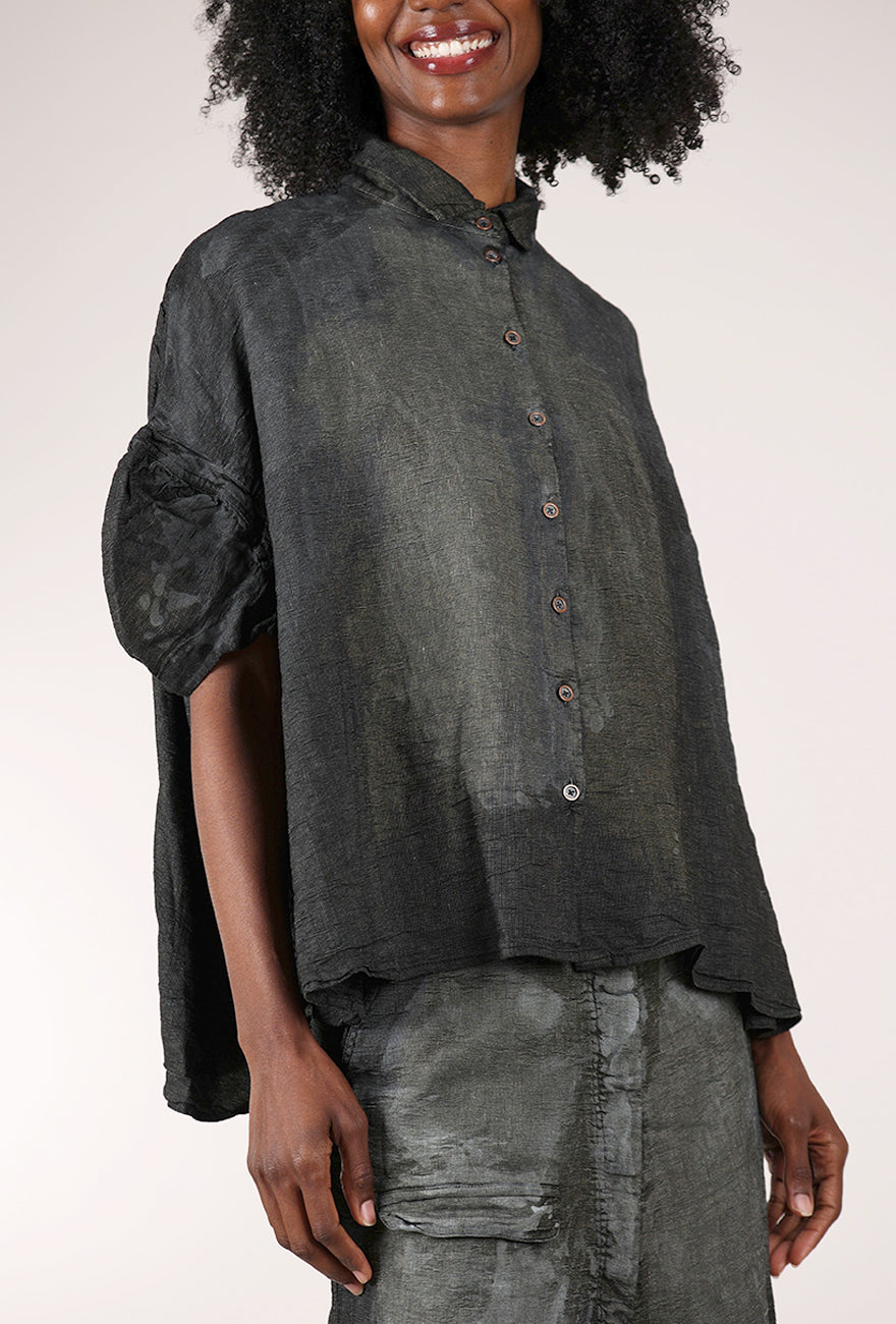 Rundholz Hand-Painted Pleat Sleeve Blouse, Seaweed Storm 