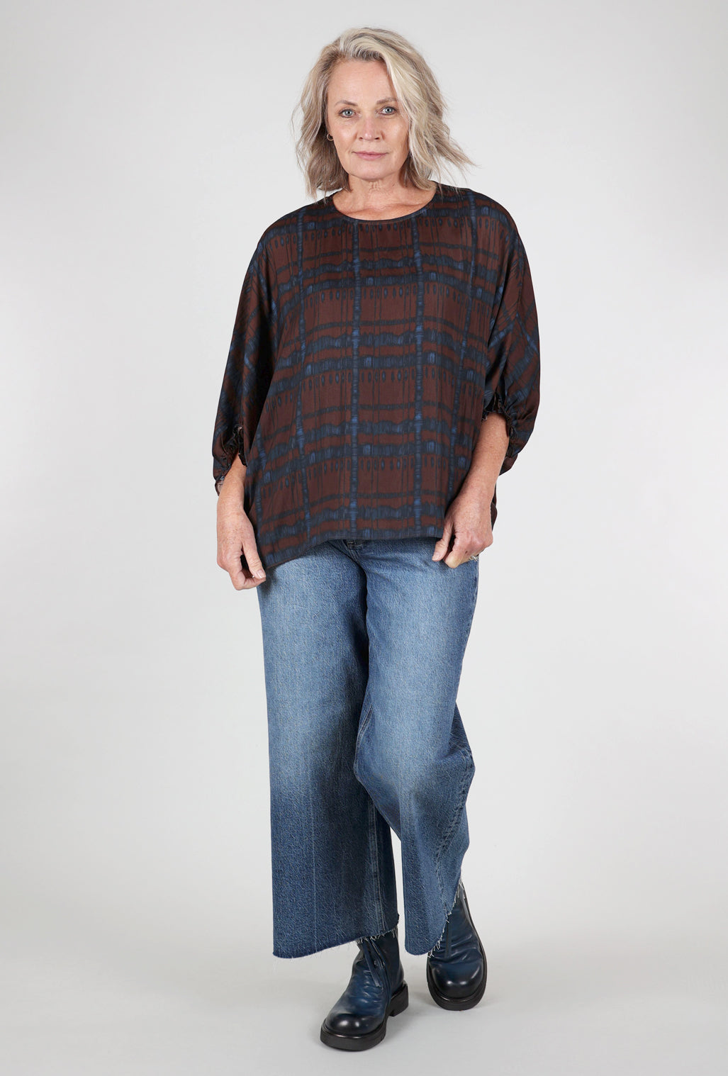 Grade & Gather Flowing Gather Sleeve Blouse, Cocoa 