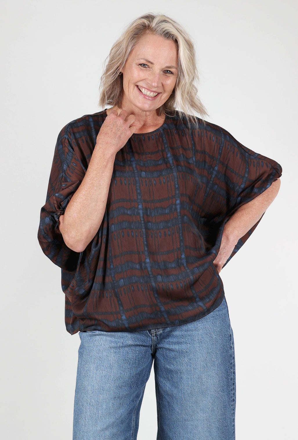 Grade & Gather Flowing Gather Sleeve Blouse, Cocoa 