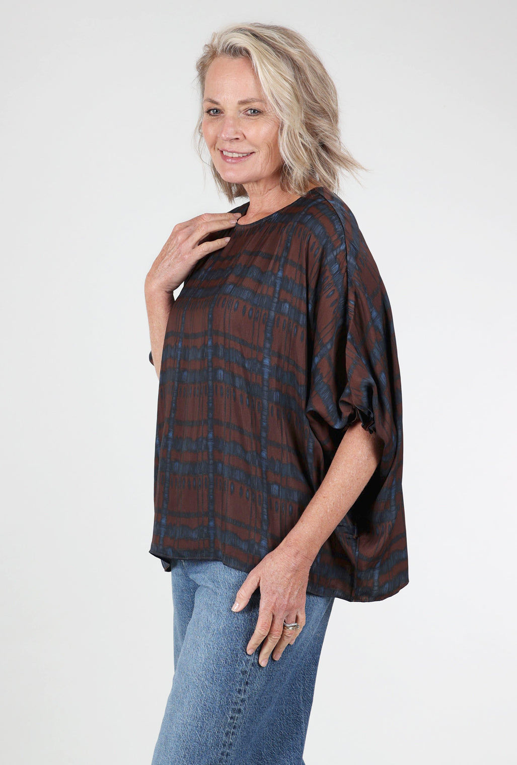 Grade & Gather Flowing Gather Sleeve Blouse, Cocoa 