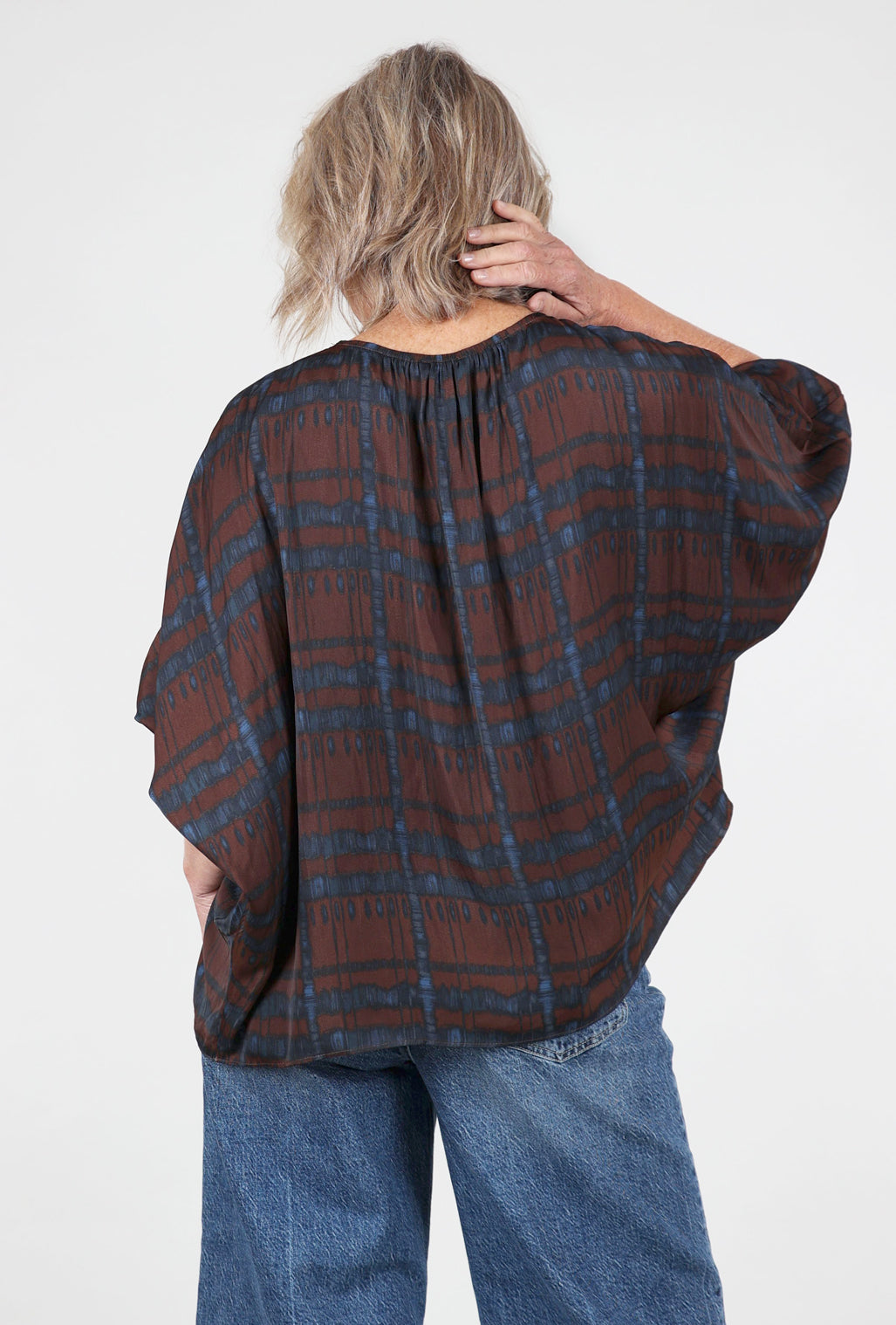 Grade & Gather Flowing Gather Sleeve Blouse, Cocoa 