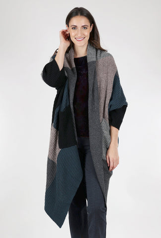 Moyuru Cocoon Patchwork Cardie, Gray Multi 