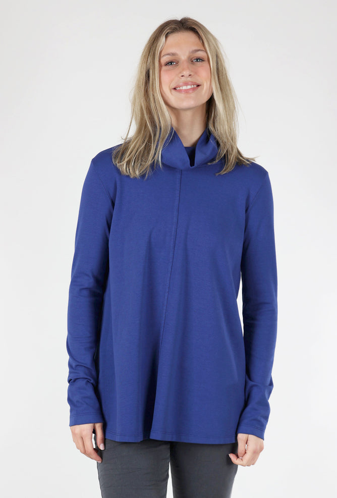 Eleven Stitch Foldover Turtleneck Top, Starry Night Blue 