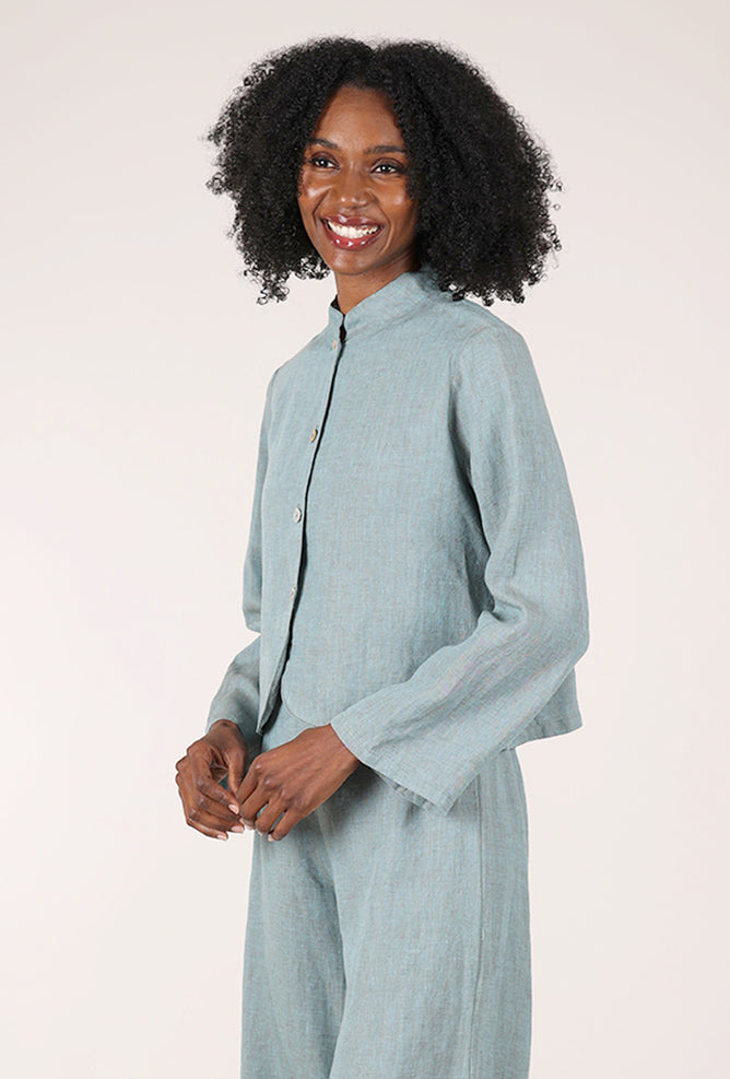 Bryn Walker Cross Dye Crop Mandarin Jacket, Urbino Blue 