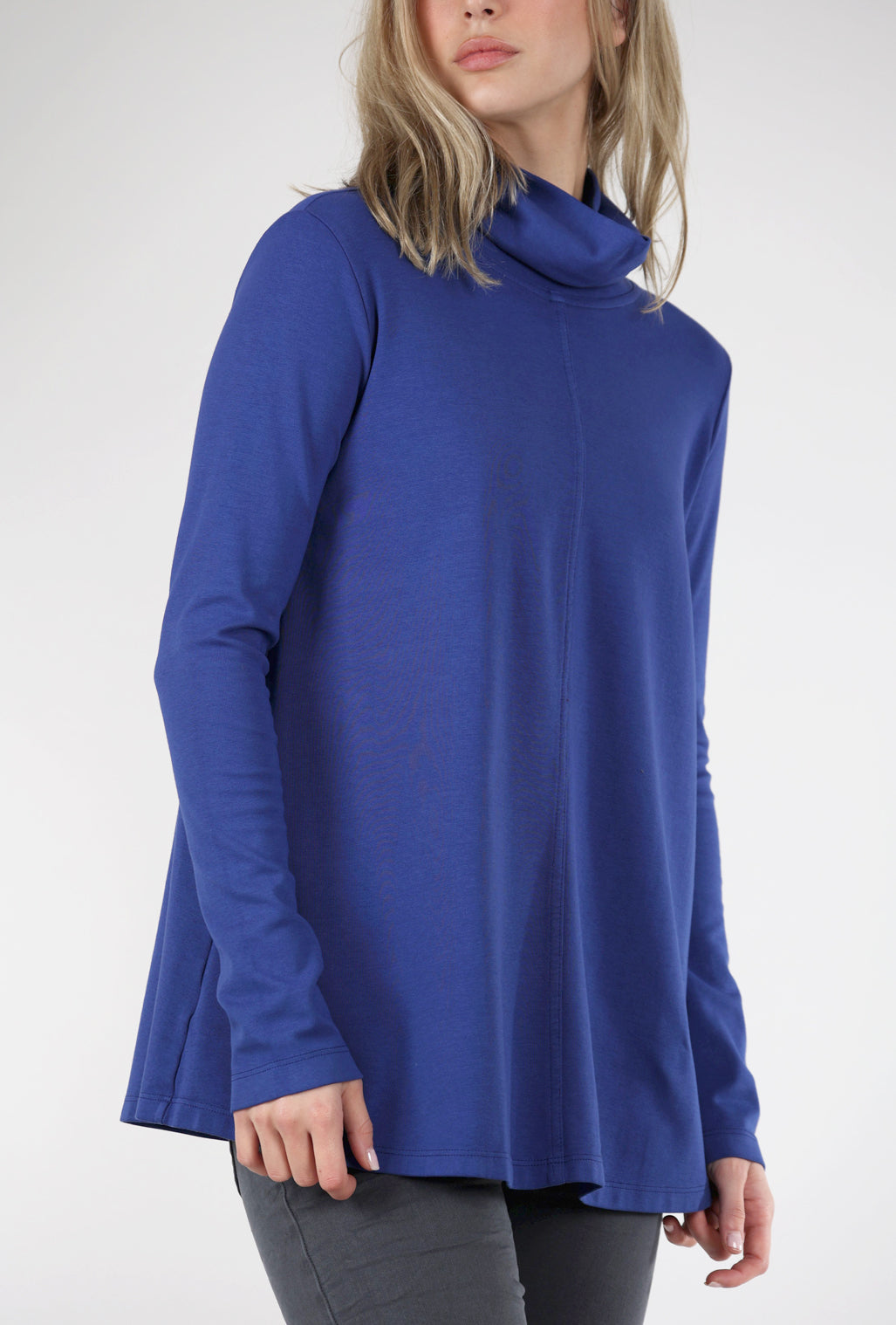 Eleven Stitch Foldover Turtleneck Top, Starry Night Blue 