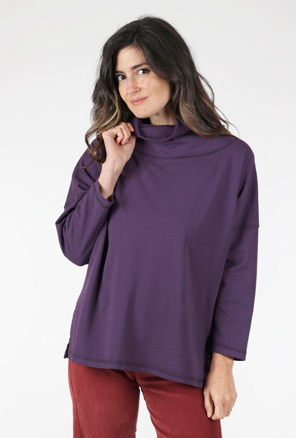 Eleven Stitch Snap Turtleneck Pullover, Eggplant 