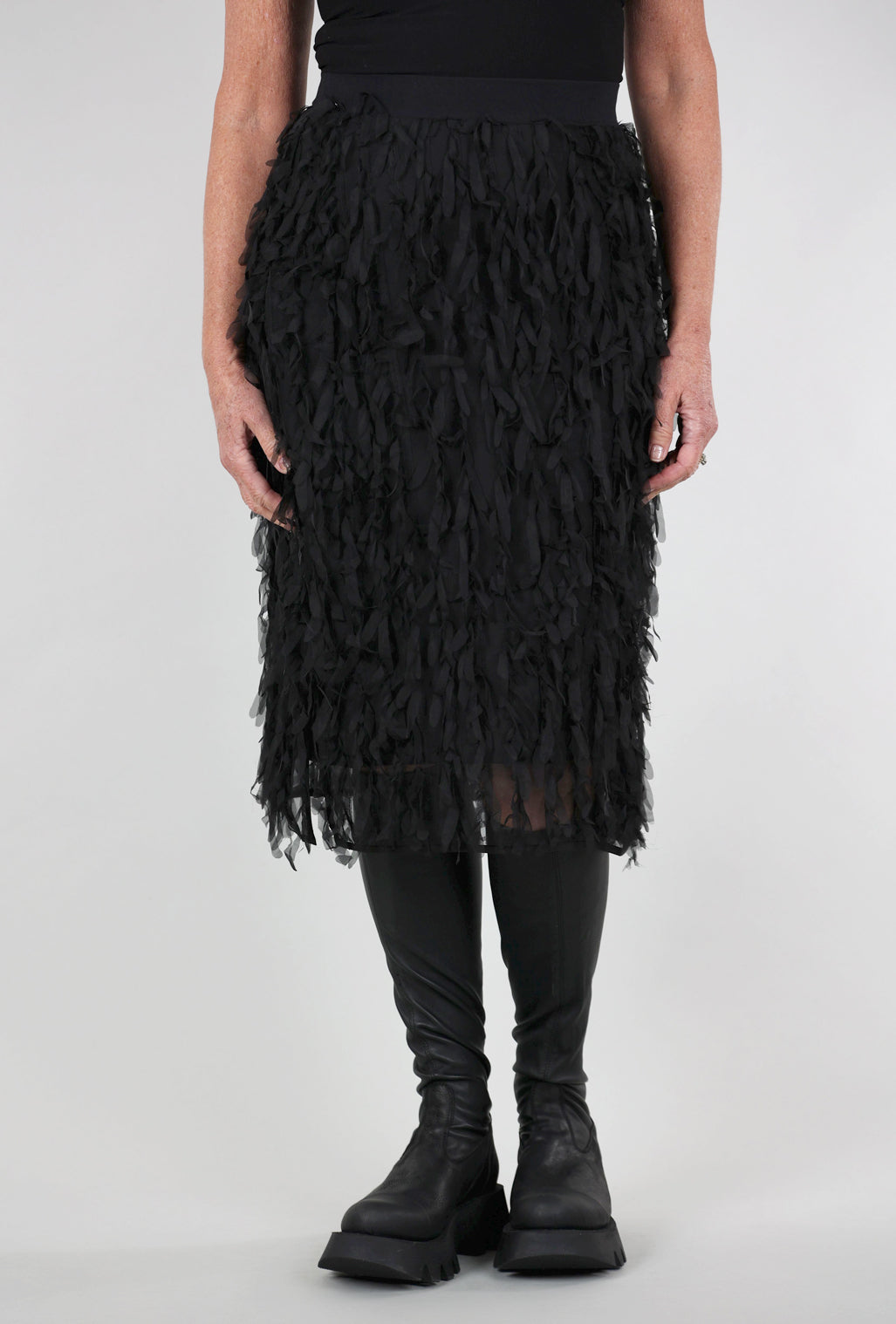 Kedziorek Chiffon Fringe Skirt, Black 