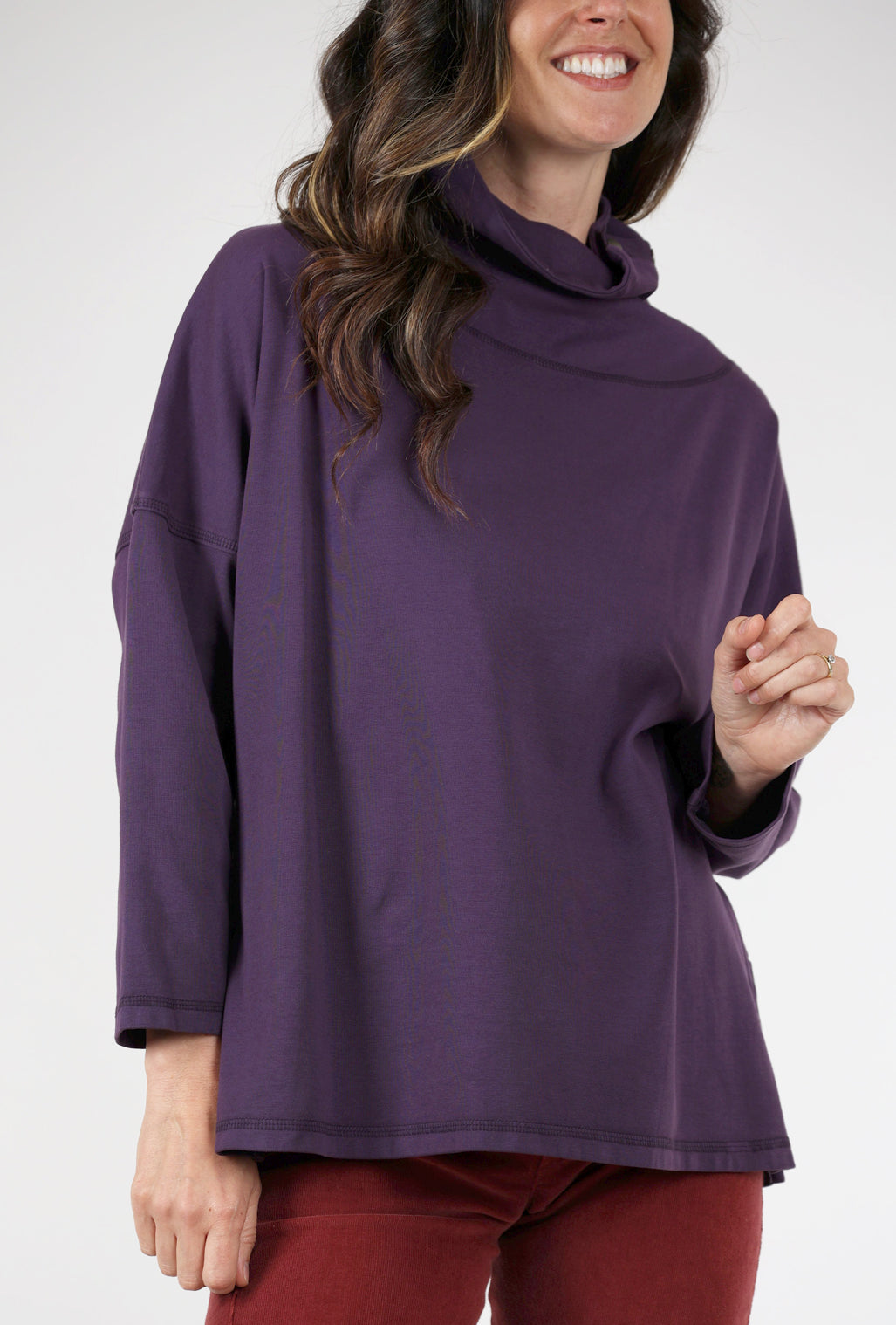 Eleven Stitch Snap Turtleneck Pullover, Eggplant 