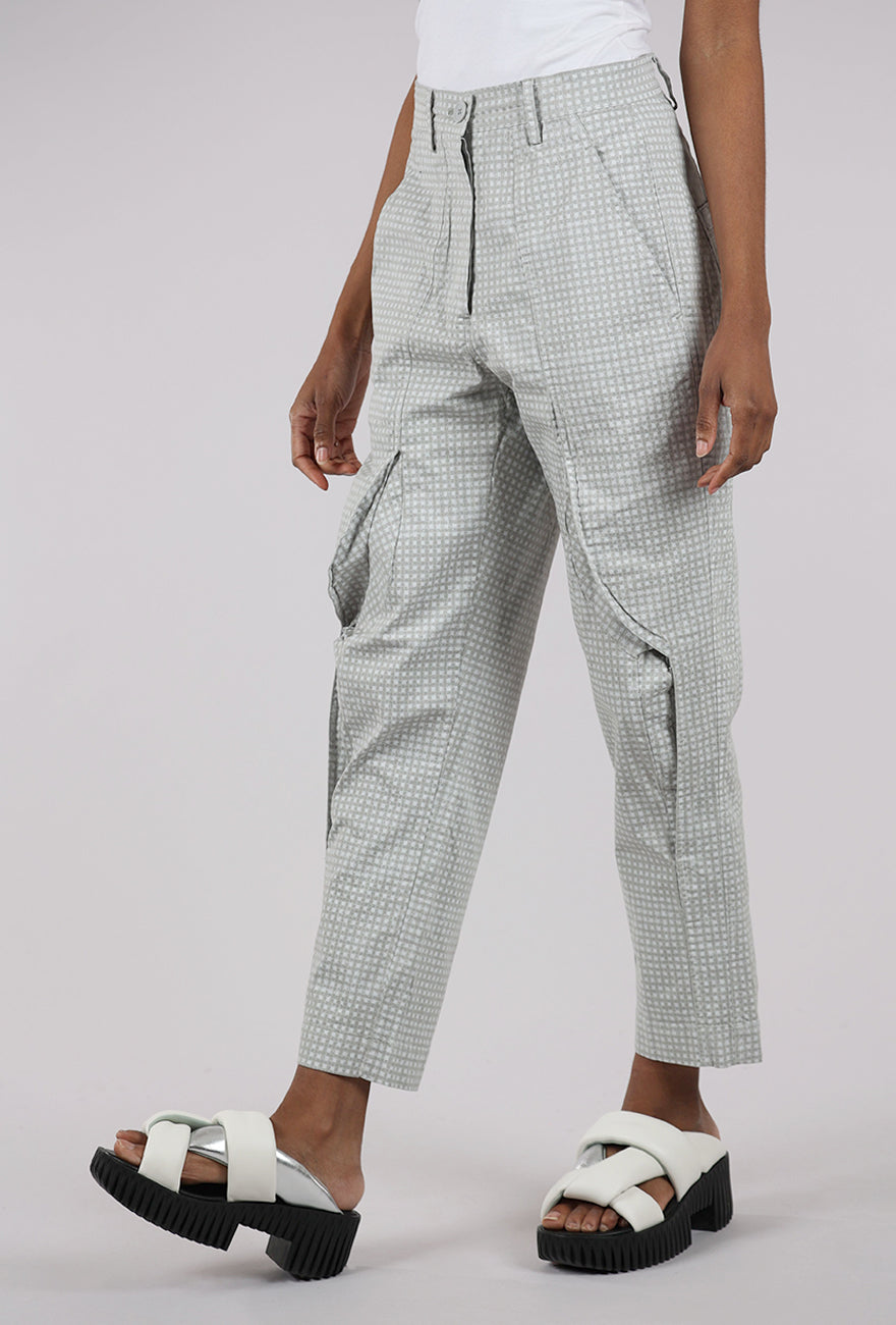 Rundholz Cotton Check Curve Seam Trouser, Gray 