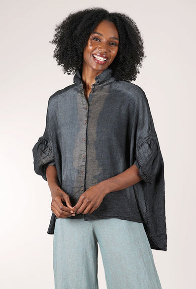 Rundholz Hand-Painted Pleat-Sleeve Blouse, Sky Storm 