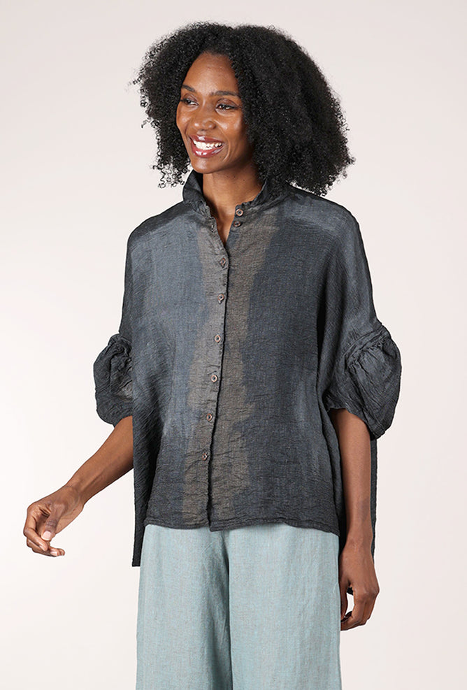 Rundholz Hand-Painted Pleat-Sleeve Blouse, Sky Storm 