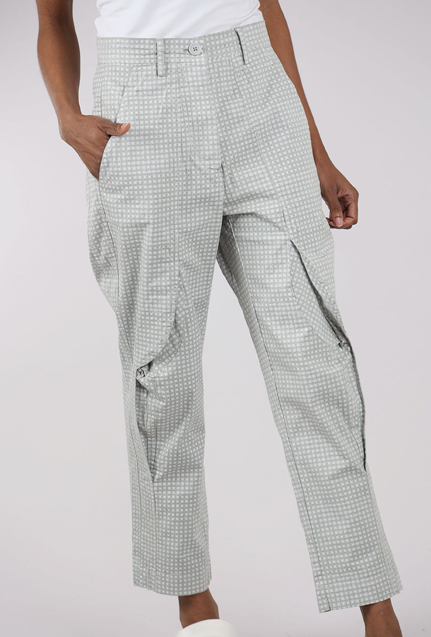 Rundholz Cotton Check Curve Seam Trouser, Gray 