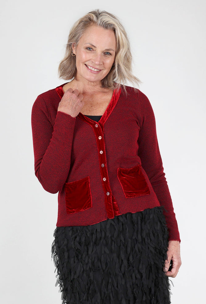 Cut Loose Marble Knit Velvet Pocket Sweater, Cardinal Red 