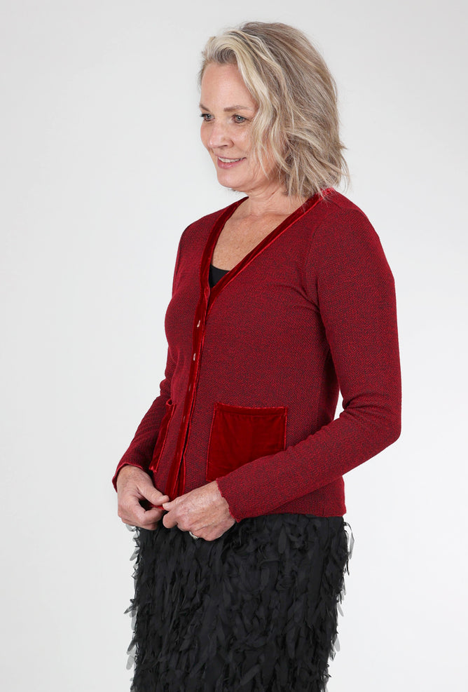 Cut Loose Marble Knit Velvet Pocket Sweater, Cardinal Red 