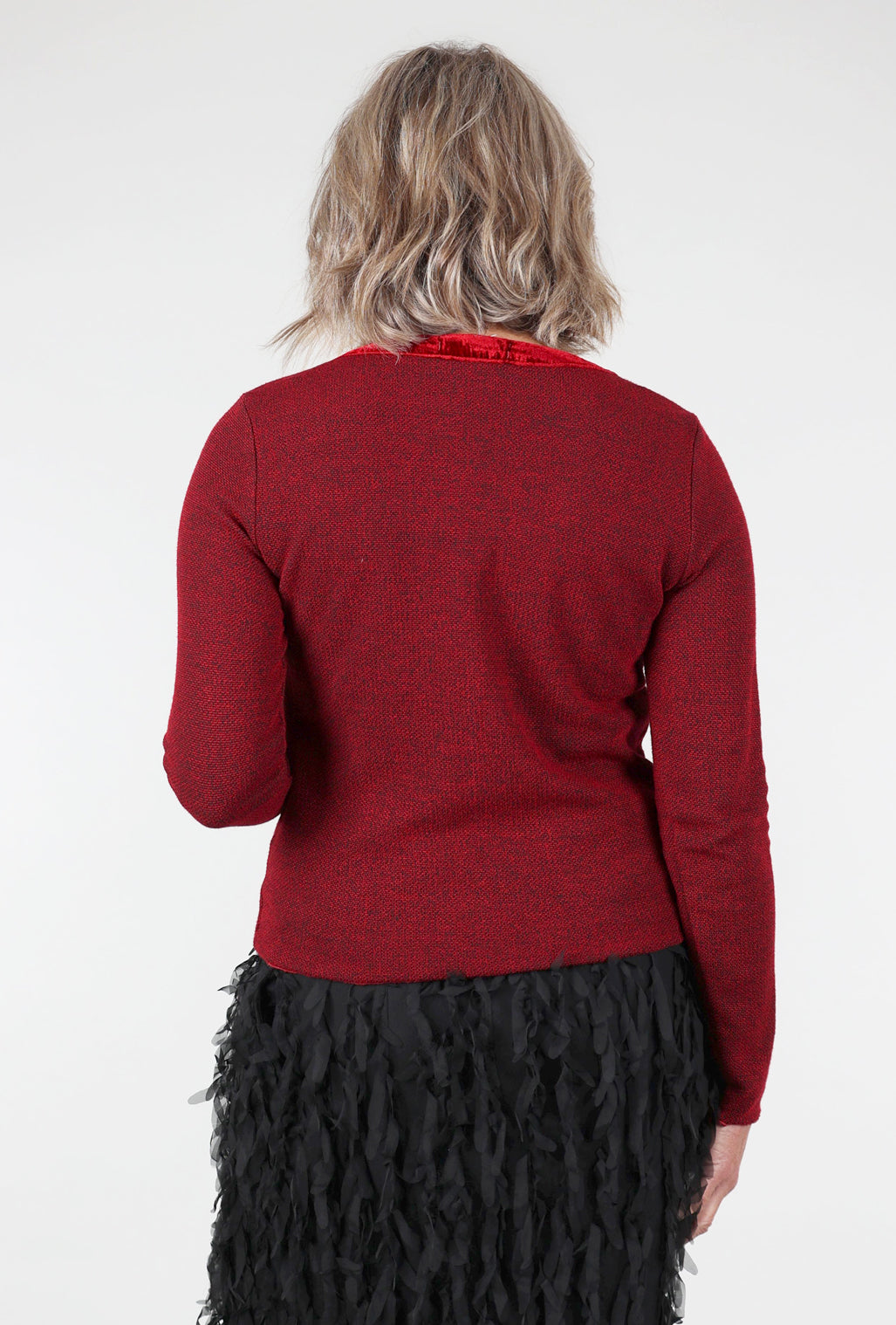 Cut Loose Marble Knit Velvet Pocket Sweater, Cardinal Red 