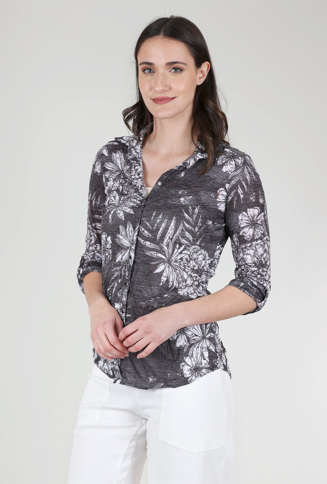 David Cline Roll-Up Sleeve Crinkle Shirt, Onyx Print 