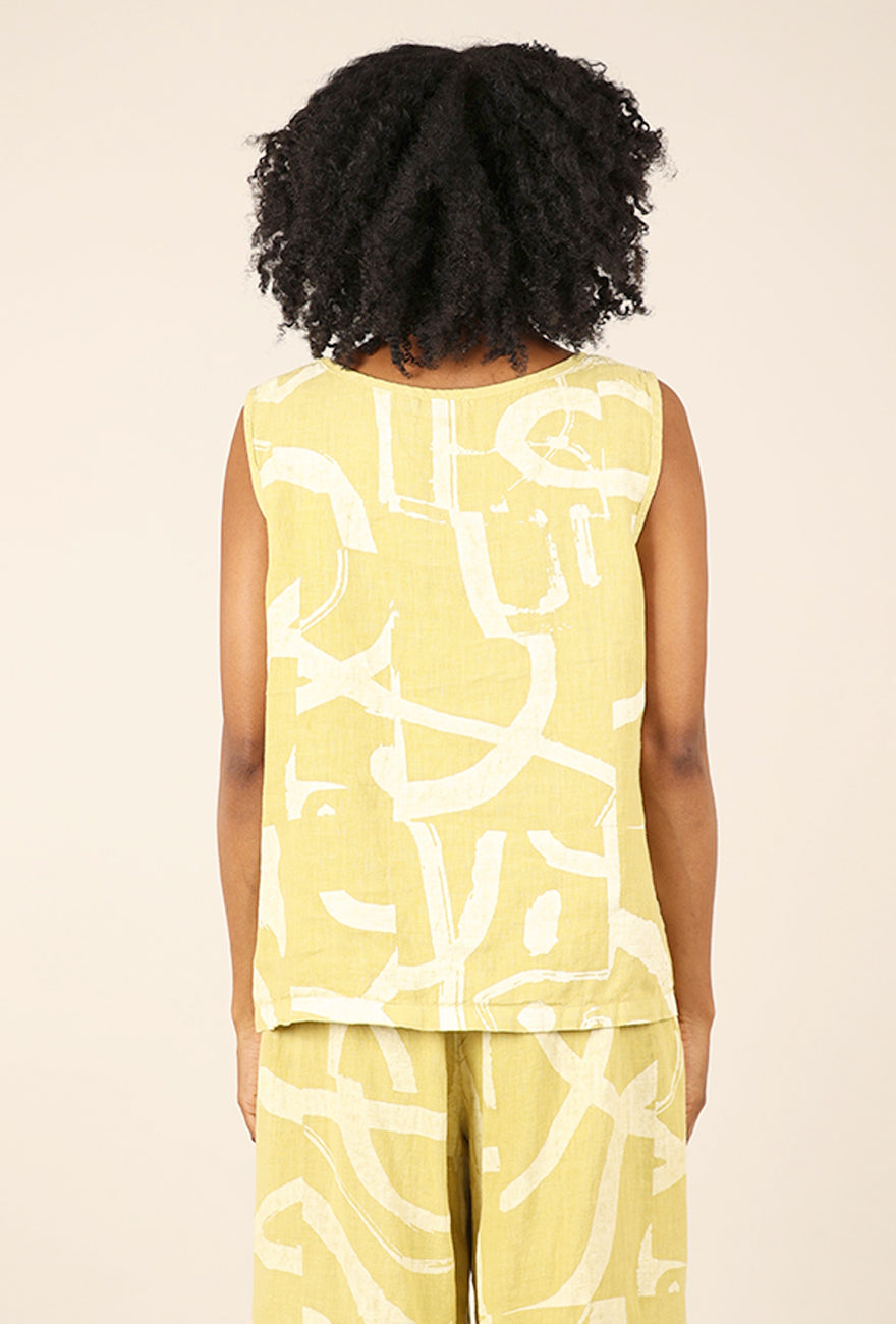 Fenini Print Linen Tamina Tank, Pear 