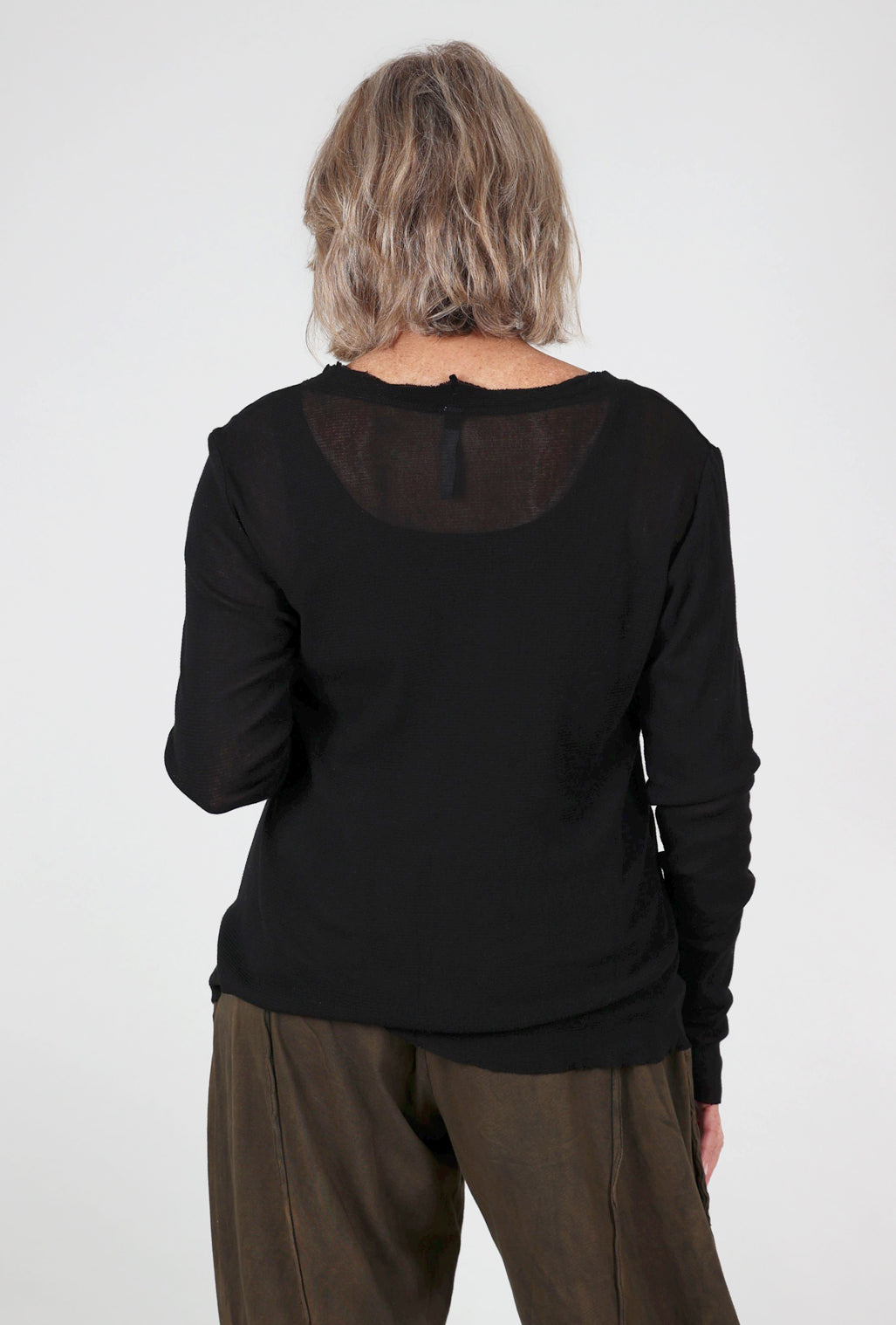 Cynthia Ashby Cotton Mesh L/S Tee, Black 