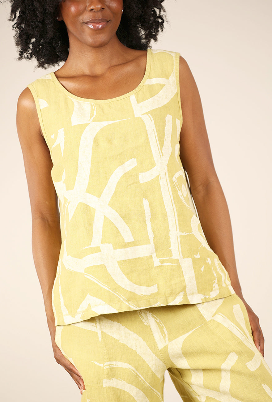 Fenini Print Linen Tamina Tank, Pear 