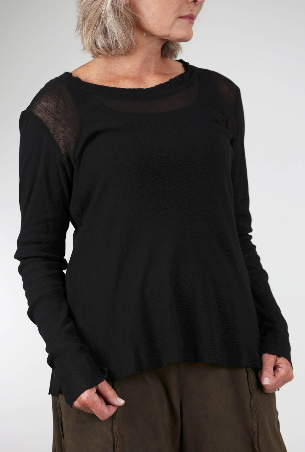 Cynthia Ashby Cotton Mesh L/S Tee, Black 